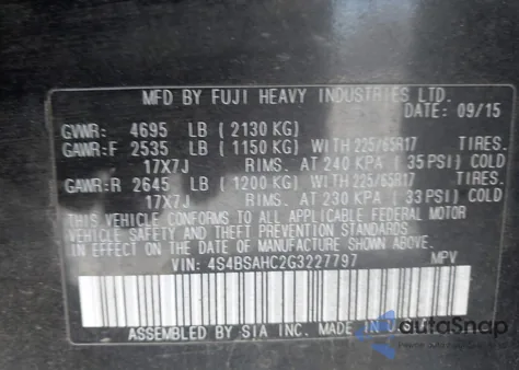 2016 Subaru Outback 2.5I Premium z USA, uszkodzony, nr VIN 4S4BSAHC2G3227797